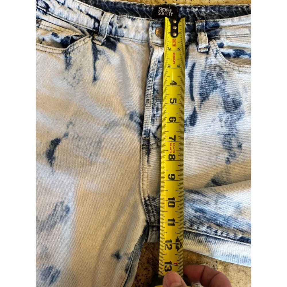 Simple Society Acid Wash‎ Bleach Tie Dye Mom Jeans Blue White Size 9/29 Cotton